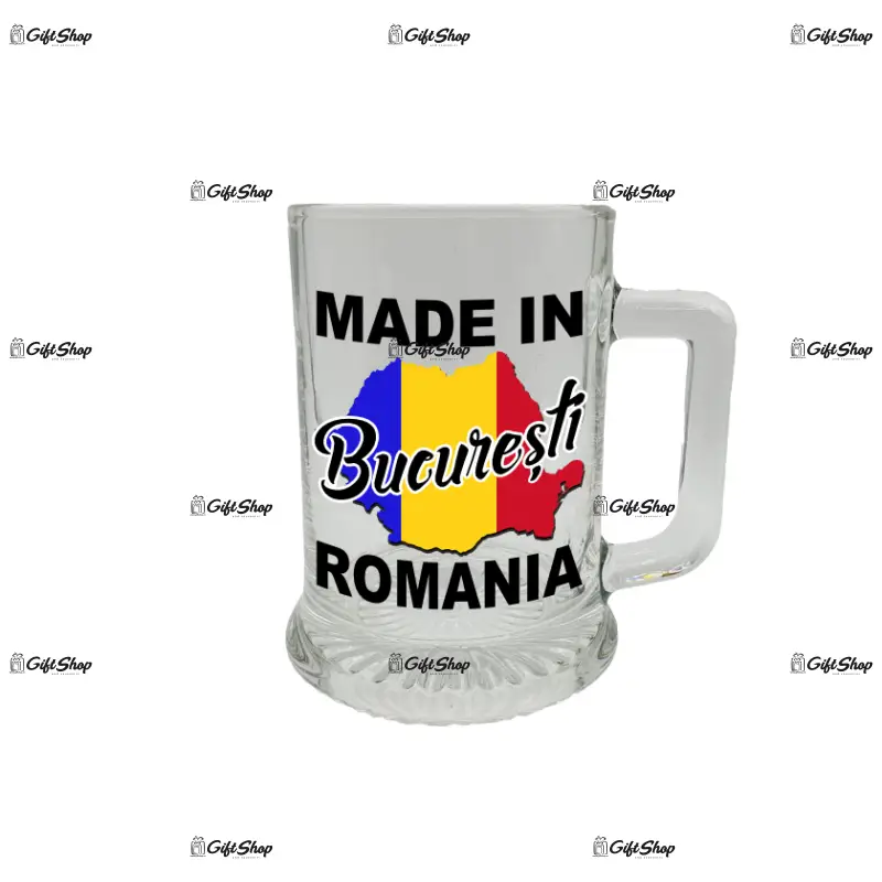 Made in bucuresti romania, halba cu mesaj